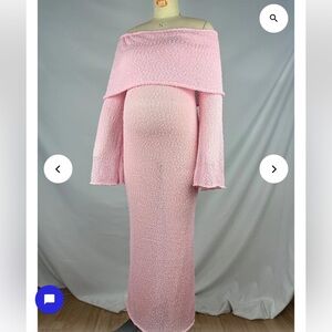 Pink Off-Shoulder Maternity Dress